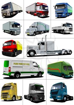 Big set of Vector illustration of trucks. Lorry.