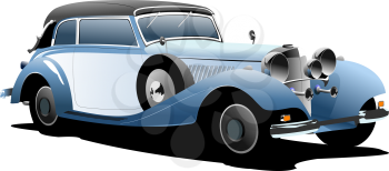 Seventy years old  blue car. Cabriolet with closed roof. Vector illustration