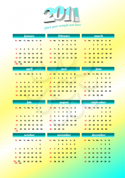 2011 calendar. Colored Vector illustration 