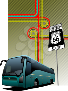 Cover for brochure with junction and bus image. Vector