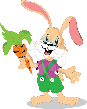 Happy cartoon rabbit holding a carrot. Vector illustration