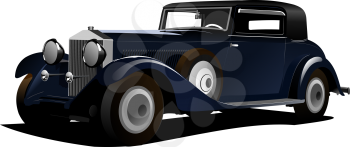 Old  blue car. Sedan more than 50 years old. Vector illustration