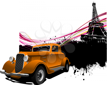 Paris image background with more than 50 years old vintage car . Vector illustration