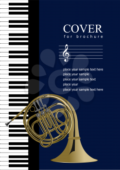 Cover for brochure with Piano and French horn images. Vector illustration; 