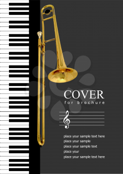 Cover for brochure with Piano and trombone images. Vector illustration