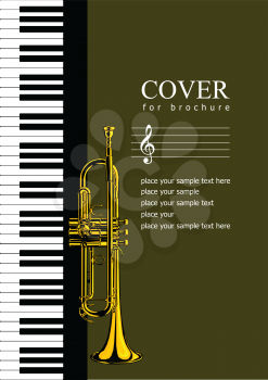 Cover for brochure with Piano and trumpet images. Vector illustration