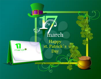 Vector of green hats and shamrocks for St. Patrick's Day. 