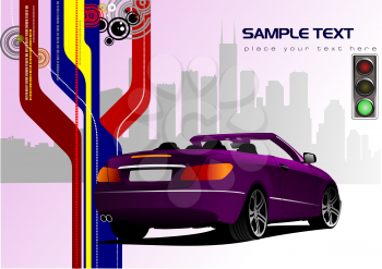 Abstract hi-tech background with purple cabriolet image. Vector