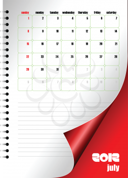 Calendar 2012 with dairy page image. Months. Vector illustration