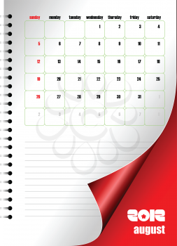 Calendar 2012 with dairy page image. Months. Vector illustration