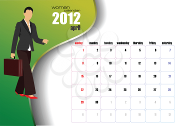 Calendar 2012 with woman image. April. Vector illustration