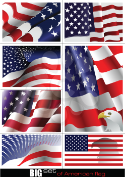 4th July – Independence day of United States of America. Big set of American flag. Vector illutration