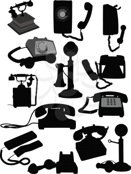 Big set of old phones silhouette. Vector illustration