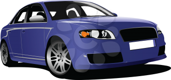 Blue car on the road. Colored Vector illustration for designers