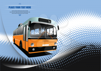 Blue dotted background with city bus image. Vector illustration
