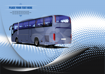 Blue dotted background with tourist bus image. Coach. Vector illustration