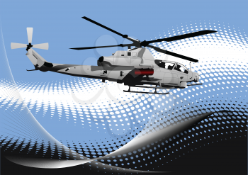 Air force. Combat helicopter on the dotted background. Vector illustration