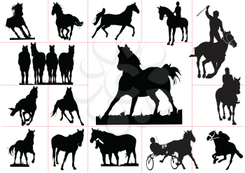 Fifteen horse silhouettes. Vector illustration