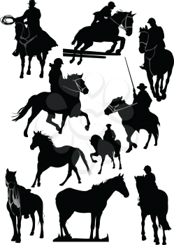 Ten horse silhouettes. Vector illustration