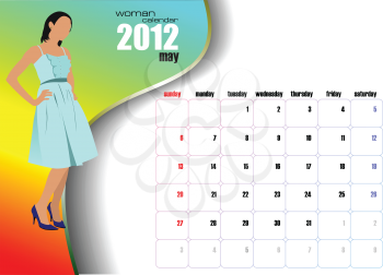 Calendar 2012 with woman image. May. Vector illustration