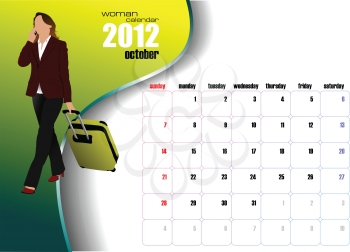 Calendar 2012 with woman image. October. Vector illustration