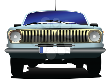 Fifty  years old blue rarity car. Vector illustration