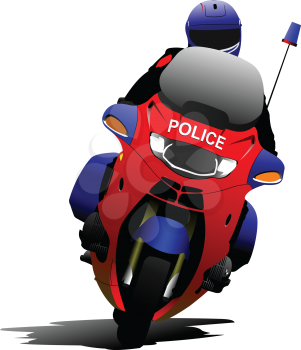 Policeman on police motorcycle on the road. Vector illustration