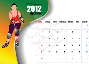 Calendar 2012 with woman image. September. Vector illustration