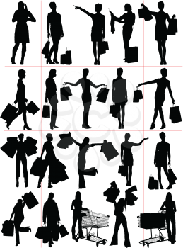 Woman shopping  silhouettes. Vector illustration