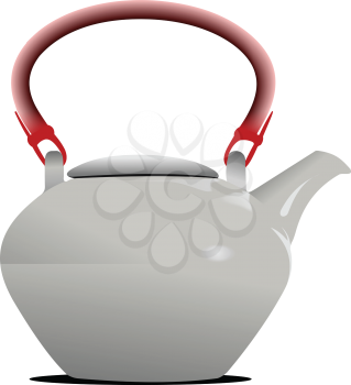 White Teapot with red handle. Vector Illustration