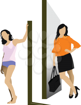 Two women silhouettes. Vector illustration