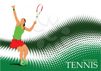 Poster of Woman Tennis player. Colored Vector illustration for designers