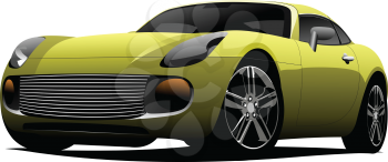 Yellow sport  car on the road. Colored Vector illustration for designers