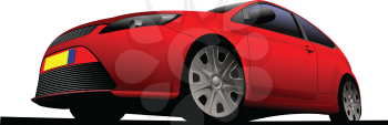 red car-coupe on the road. Vector illustration