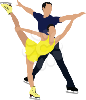 Couple Figure skating colored silhouettes. Vector illustration
