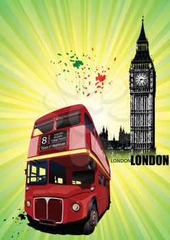 Grunge London images with buses image. Vector illustration