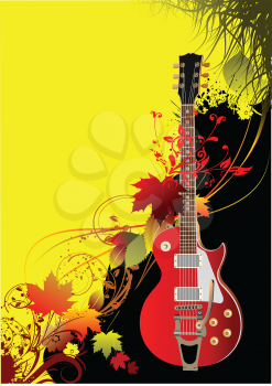 Cover for brochure with autumn leaves and guitar image. Vector illustration