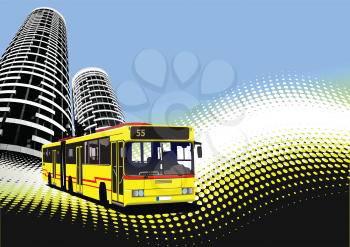 City transport on city background. Bus. Vector illustration