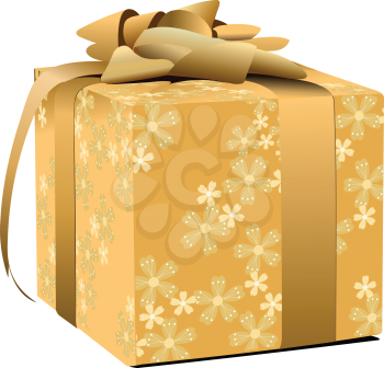 Gold decorated gift box  with gold bow. Vector illustration