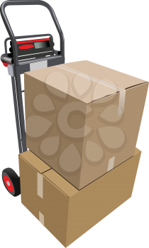 Boxes on hand pallet truck. Vector illustration
