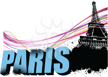 3D word Paris on the Eiffel tower grunge background. Vector illustration