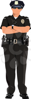 Police woman looking forward  isolated on white. Vector illustration