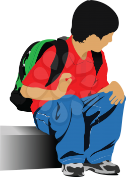 School boy is going to school. Back to school. Vector illustration