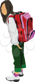 School girl is going to school. Back to school. Vector illustration