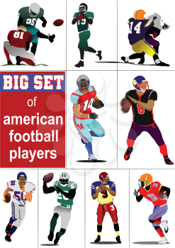 Big set of American football player s silhouettes in action. Vector illustration