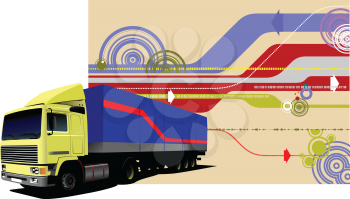 Abstract hi-tech background with lorry image. Vector illustration