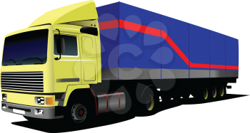 Vector illustration of yellow truck. Lorry with cargo container. 
