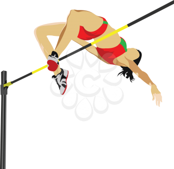 Woman high jumping. Track and field. Vector illustration