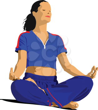 Woman practicing Yoga exercises. Vector Illustration of girl pose isolated on white background.
