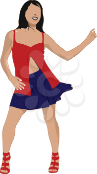 Vector illustration of a woman dancing on a white background